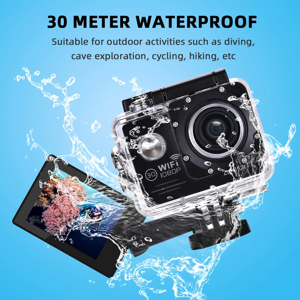 Action Camera 1080P/30FPS WiFi Bicycle Mini Camera 140° Wide-angle  Underwater Waterproof Cameras Outdoor Sports Video Recording