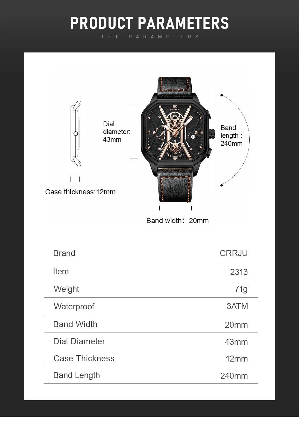 Mens Watches Top Luxury Brand Waterproof Sport Wrist Watch Chronograph Quartz Military Genuine Leather Relogio Masculino