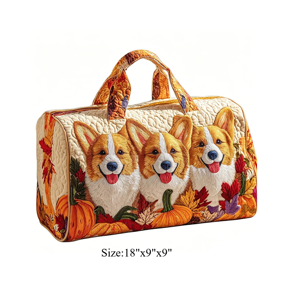 Cute Corgi Dog Print Quilted Duffel Bag Women 3D Puppy Print Travel Weekender Casual Gym Sports Overnight Carry On Bags