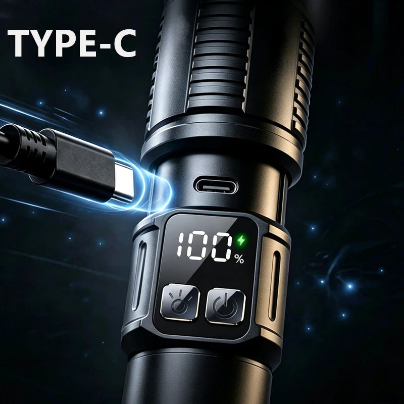 Rechargeable LED Flashlight With Magnetic Base COB Light Zoom And Power Display