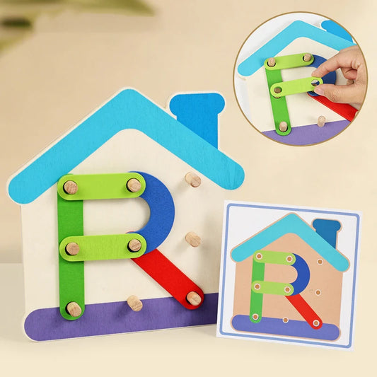 Wooden Geometric Pegboard Construction and Pattern Puzzle Set
