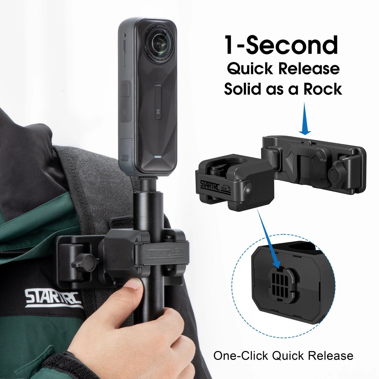 Quick Release Backpack Clip Mount for Action Cameras and Selfie Sticks