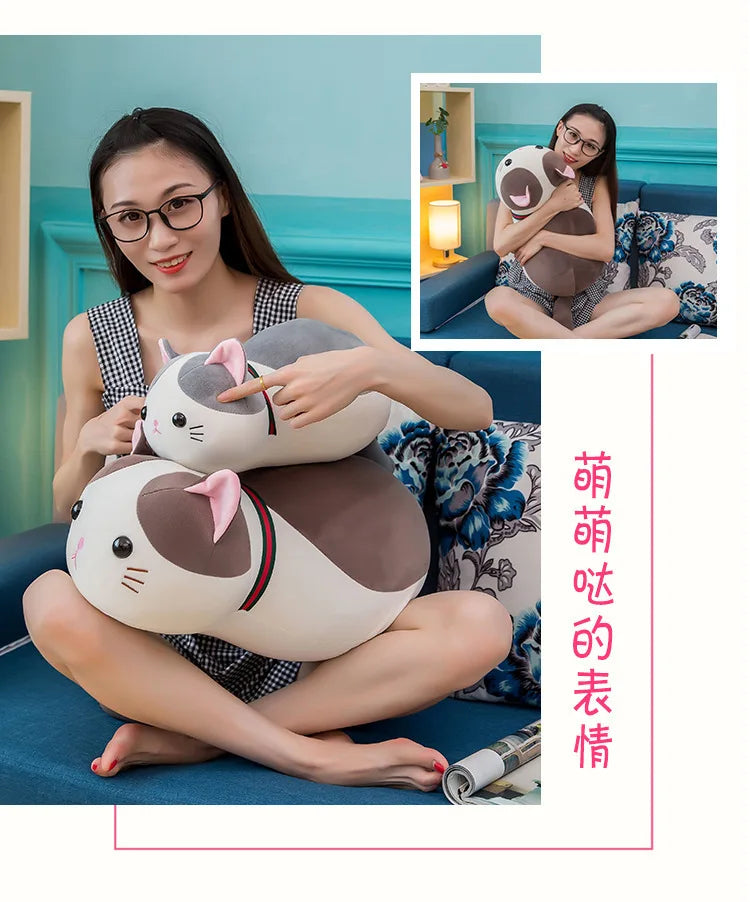 Kawaii Plush Toy Cute Cat Pillow Stuffed Doll Soft Cuddly Animal for Kids Birthday Gift Perfect Sleep Companion and Pet Style