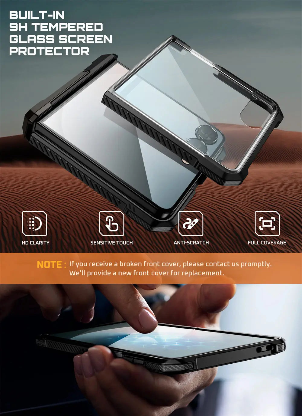 For Samsung Galaxy Z Flip 7 Case UB Grip Military-Grade Rugged Back Phone Case with Stand & Front Screen Protector