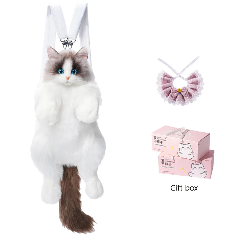 Realistic Cat Plush Backpack Soft Shoulder Bag