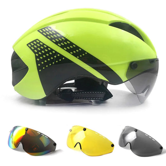 Aero Time Trial Cycling Helmet With Magnetic Lens