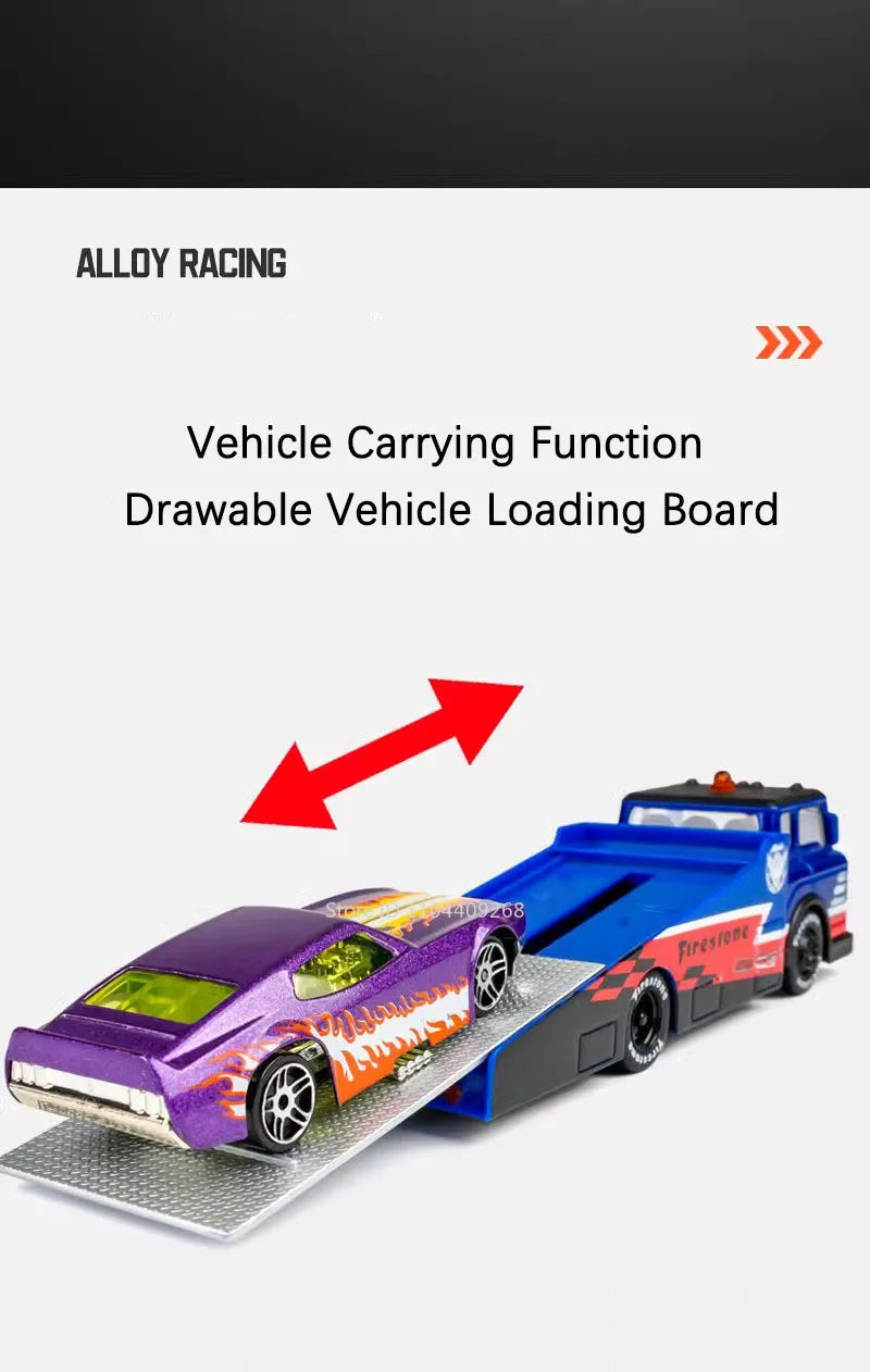 1:64 Scale Container Alloy Trailer Model Toy Car Diecast Metal Movable Joint Pull Back Engineering Vehicles Models Gifts for Boy