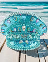 Blue Beach Elegant Burning Man Steampunk Top Hat, Captain Hat Rhinestone Woman, Cruise Party Caps for Man Original