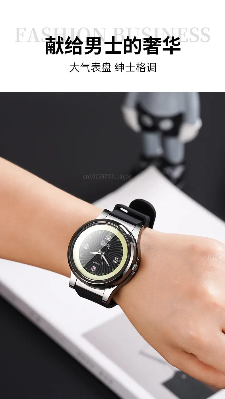 Night Light Watch Windproof True Dial Tungsten Wire Lighter Flameless Multif-unctional Luminous Watch Lighter Men's Gift