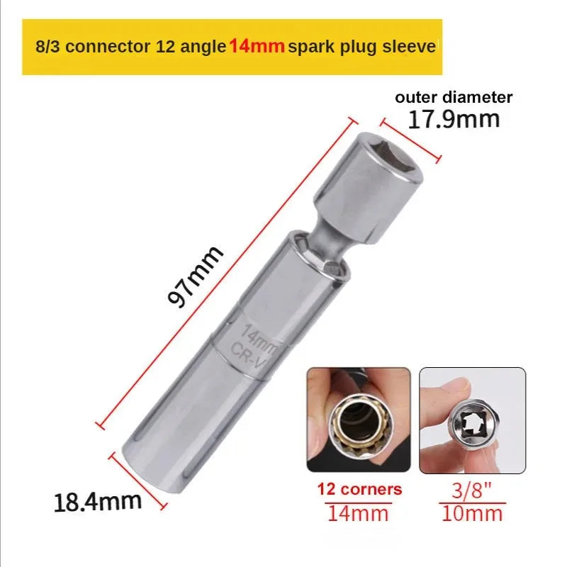 14mm 16mm Spark Plug Removal Tool Wrench Magnetic Sleeve 3/8-Inch 12-Point Swivel Candle Key 16mm Magnet Pull Out Spark Plugs