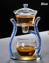 Glass Automatic Lazy Tea Set  Crystal Glass Teapot Set Rotating Cover Kung Fu Heat-Resistant Teapot 6 Cups