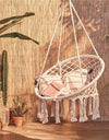 150KG Patio Garden Hammocks Rack Set Hanging Hammock Swing Cotton Rope Chair Iron Stand Indoor Camping Outdoor Furniture