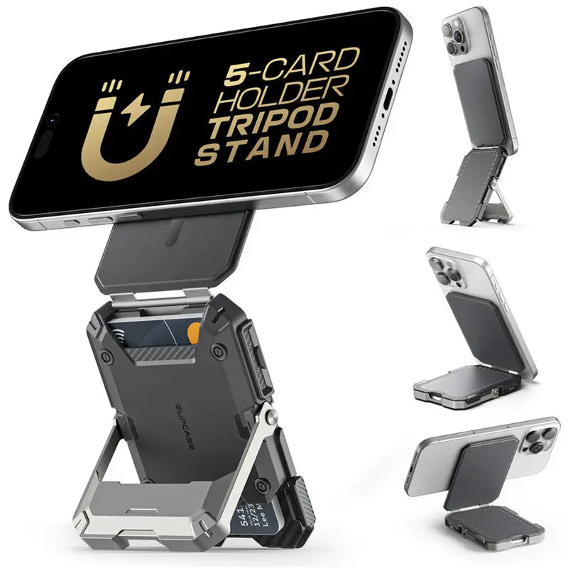 Tripod Phone Stand Credit Card Holder for iPhone 16/15/14/13/12 Adjustable Phone Stand Compatible with MagSafe