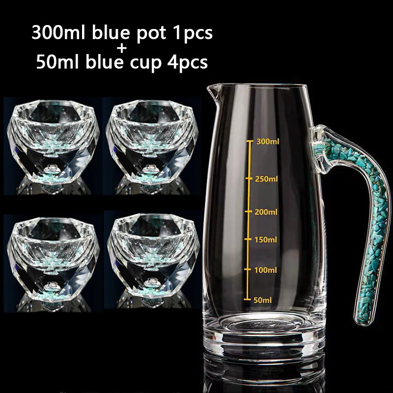 Diamond Cutting Crystal Liquor Glasses Set With Wine Dispenser Vodka Shot Glass Wine Glasses Whiskey Spirits Sake Brandy Teacup