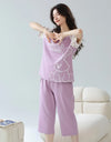 2-Pcs Women’s Cotton Pajama Set – Breathable Short Sleeve Summer Sleepwear with Cute Prints