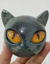 Cat Head Statue - Elegant Marble-like Glossy Resin Sculpture with Golden Eyes & Black Marble Texture,Desktop Decor for Home/Offi