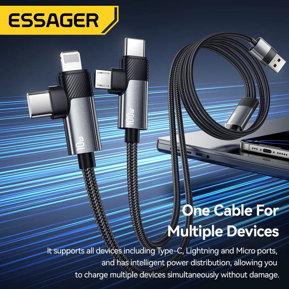 2-in-1 100W Fast Charging Multi Cable (Type-C / Micro / Lightning)