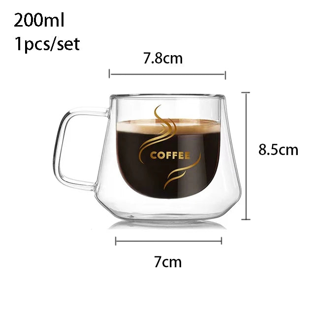 200ml Double Wall Glass Coffee Mug Heat-resistant Espresso Cup Thermo Insulated Cup For Latte Cappuccino Tea Drinkware Set