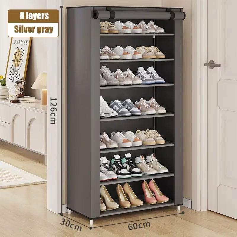 Simple Shoe Storage Cabinet Portable Storage Organizer Dust Cover Non Woven Side Multi Layer Shoe Rack Dustproof Sneaker Shelf