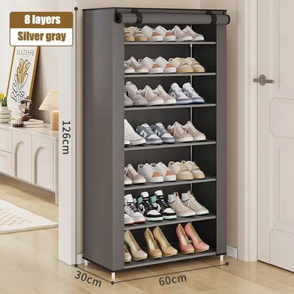 Simple Shoe Storage Cabinet Portable Storage Organizer Dust Cover Non Woven Side Multi Layer Shoe Rack Dustproof Sneaker Shelf