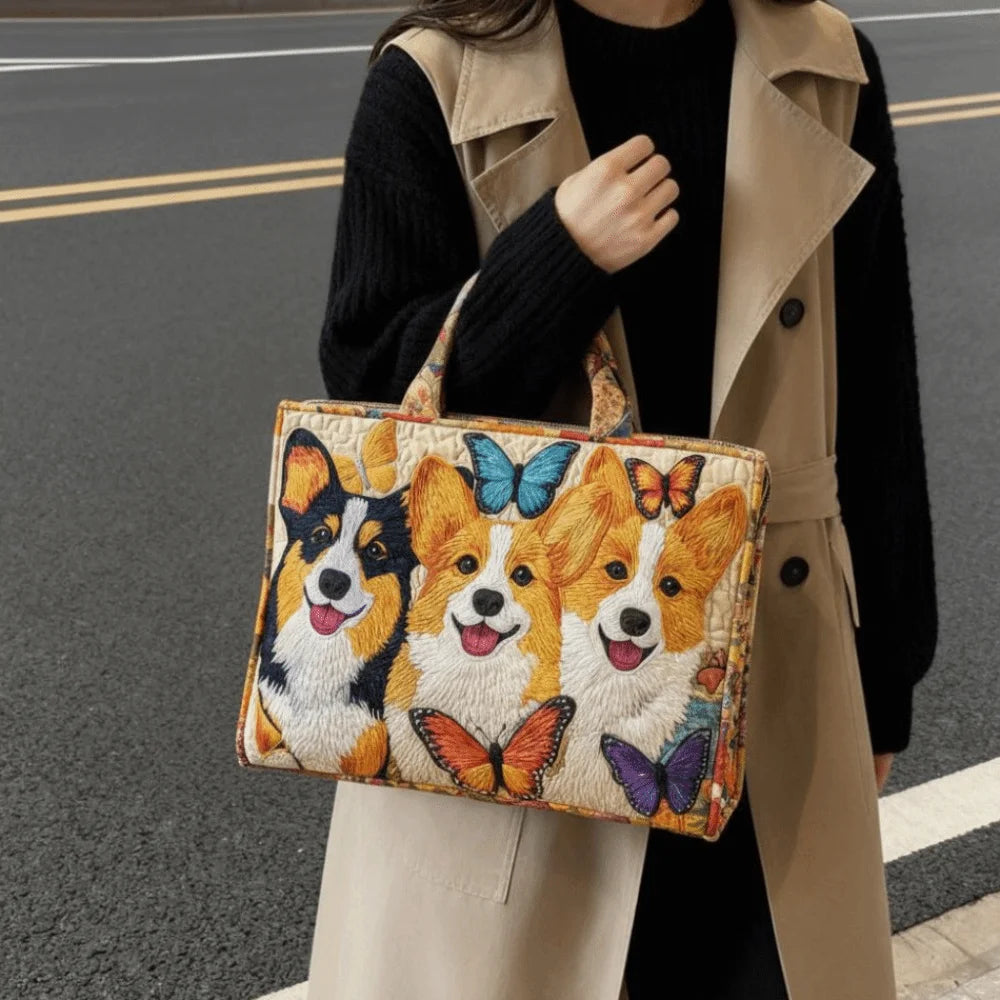 Vintage Quilted Canvas Tote Bag Large Capacity 3D Printed Shoulder Handbag
