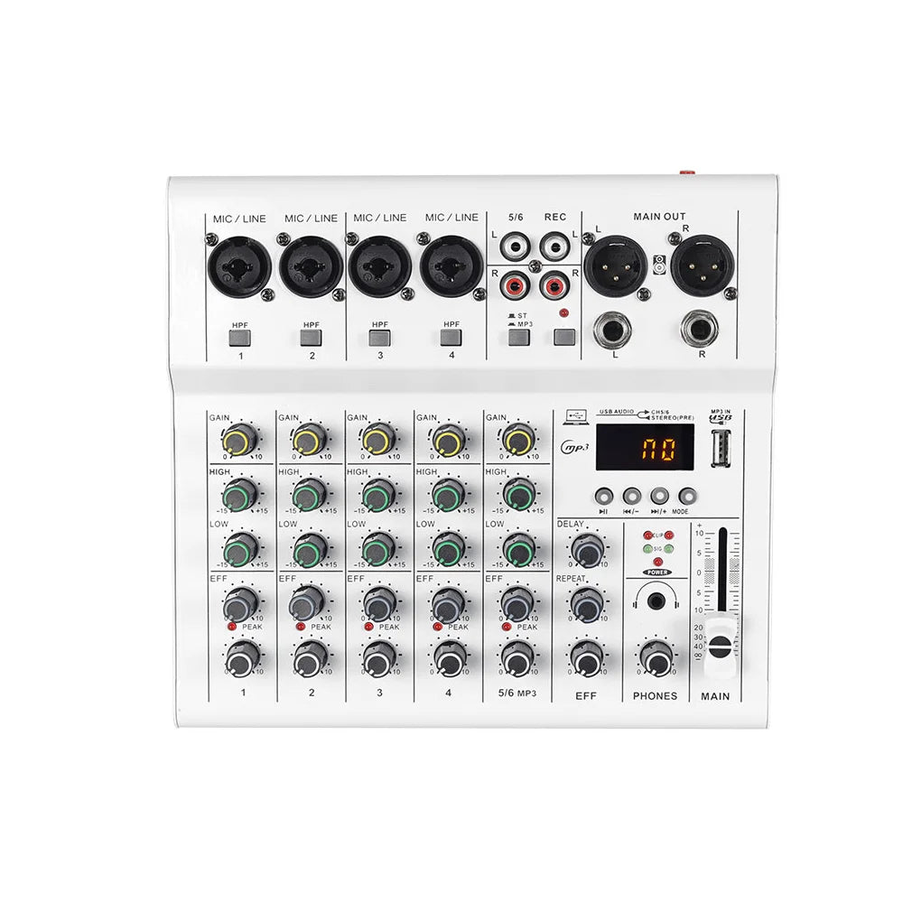 AM6 6 Channel Professional Audio Mixer Console with USB Recording and 48V Phantom Power
