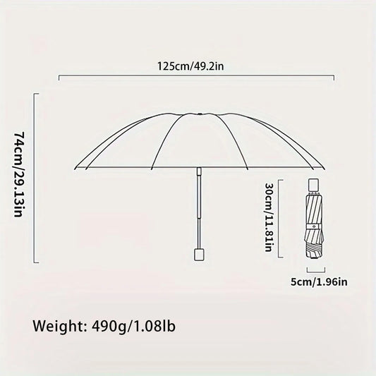 Large Reverse Folding Umbrella 125cm Diameter 12 Rib Wind Resistant Leather Cover Family Travel Umbrella