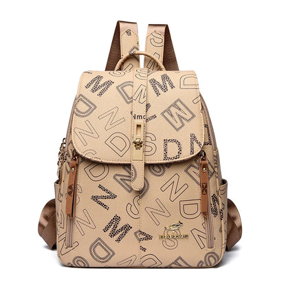 Women's Designer Letter Printing Leather Backpacks Large Capacity Travel Shoulder Bags Totes School Bag