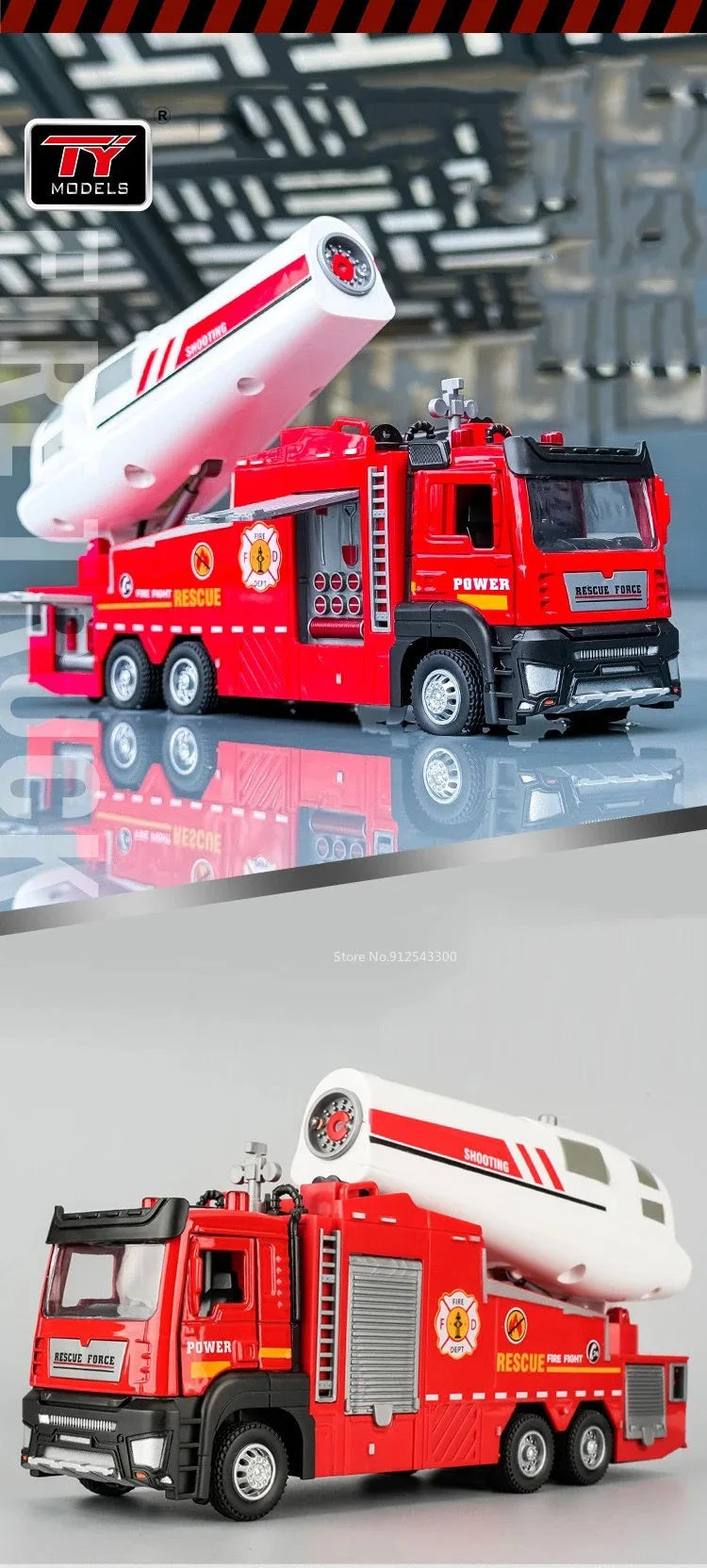 1:32 Scale Container Truck Fire Trucks Model Car Toy Pull Back Music Light Metal Diecast Doors Opened Vehicles Toys for Gift