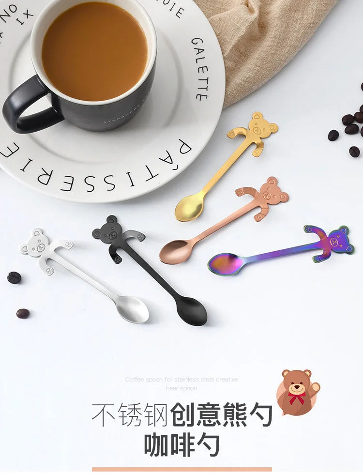 304 Stainless Steel Coffee Spoon Lovely Cute Cat Shape Teaspoon Dessert Snack Scoop Ice Cream Mini Spoons Kitchen ToolsTableware