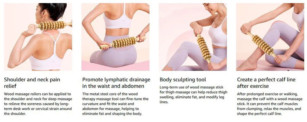 Curved Wood Roller for Stomach Cellulite,Wooden Therapy Massage Tool for Body Shaping,Wood Massager Stick for Lymphatic Drainage