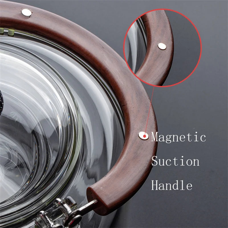1100ml Magnetic Handle Glass Teapot with Tea Strainer Infuser Heat Resistant Borosilicate Tea Kettle