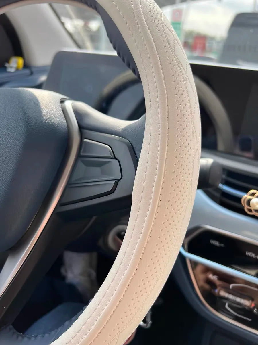 Perforated Nappa Leather Car Steering Wheel Cover 37CM 38CM