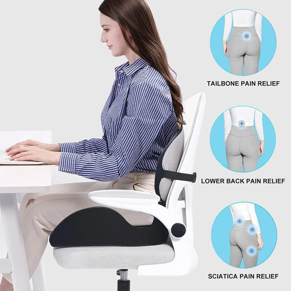 Large Memory Foam Car Seat Cushion Lumbar Support Pillow for Sciatica & Tailbone Pressure Relief Coccyx Pad for Office Chair