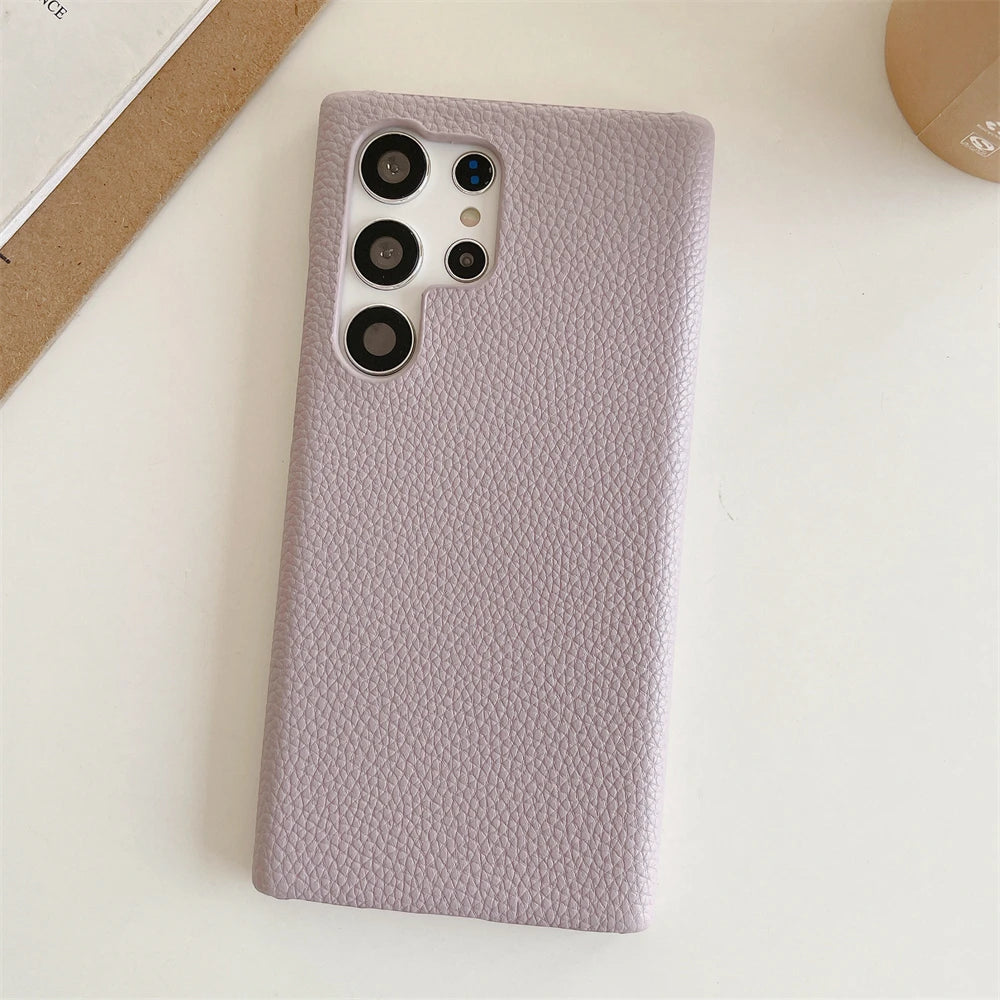 Luxury Leather Grain Case for Samsung S24 S23 Ultra S22 Plus S21 S20 Solid Color Shockproof Cover