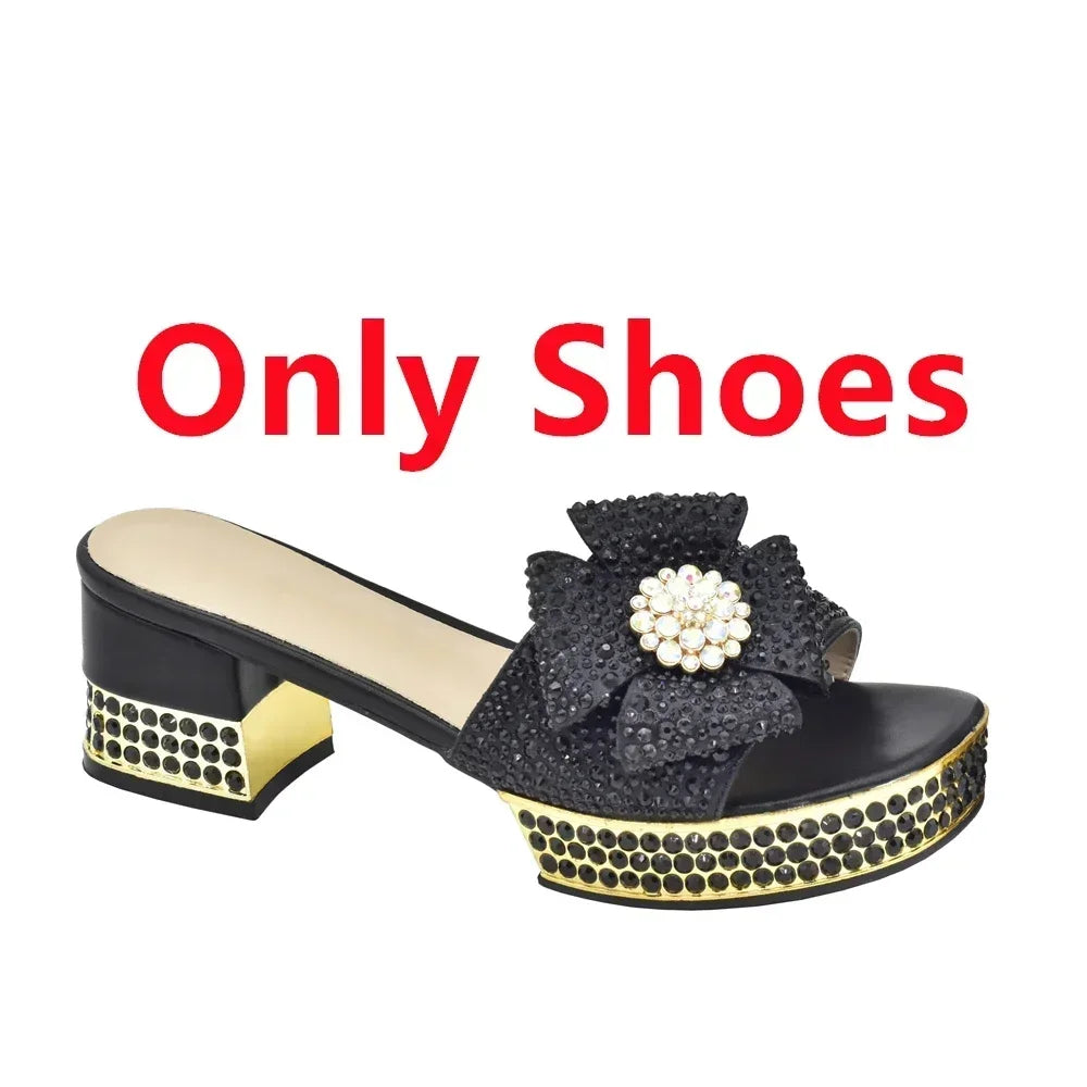 Nigerian Italian Shoes and Bags Set Decorated with Rhinestone Luxury Shoe and Bag Set for Party in Women