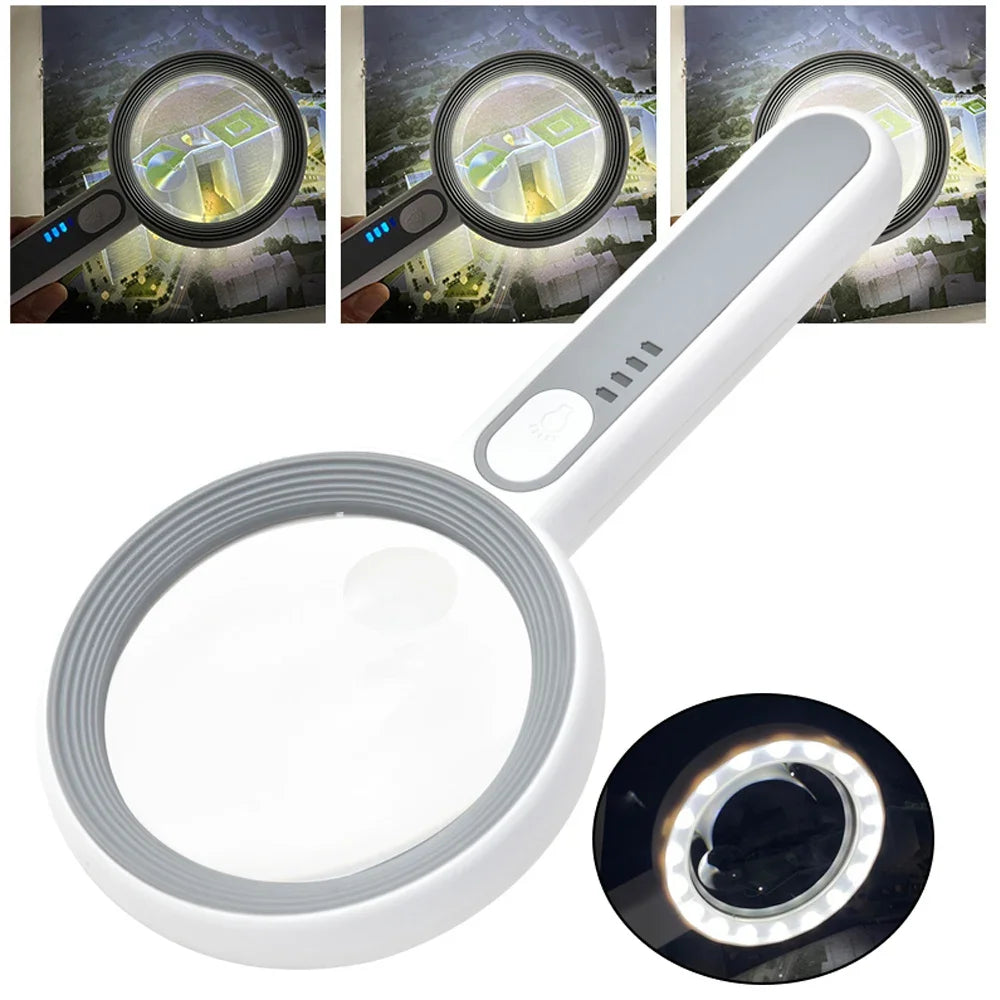 Rechargeable LED Magnifier 5X–12X Handheld with 3 Light Modes