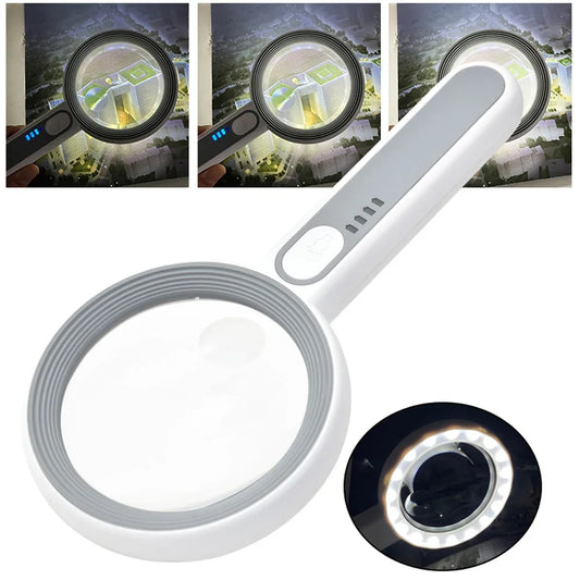 Rechargeable LED Magnifier 5X–12X Handheld with 3 Light Modes
