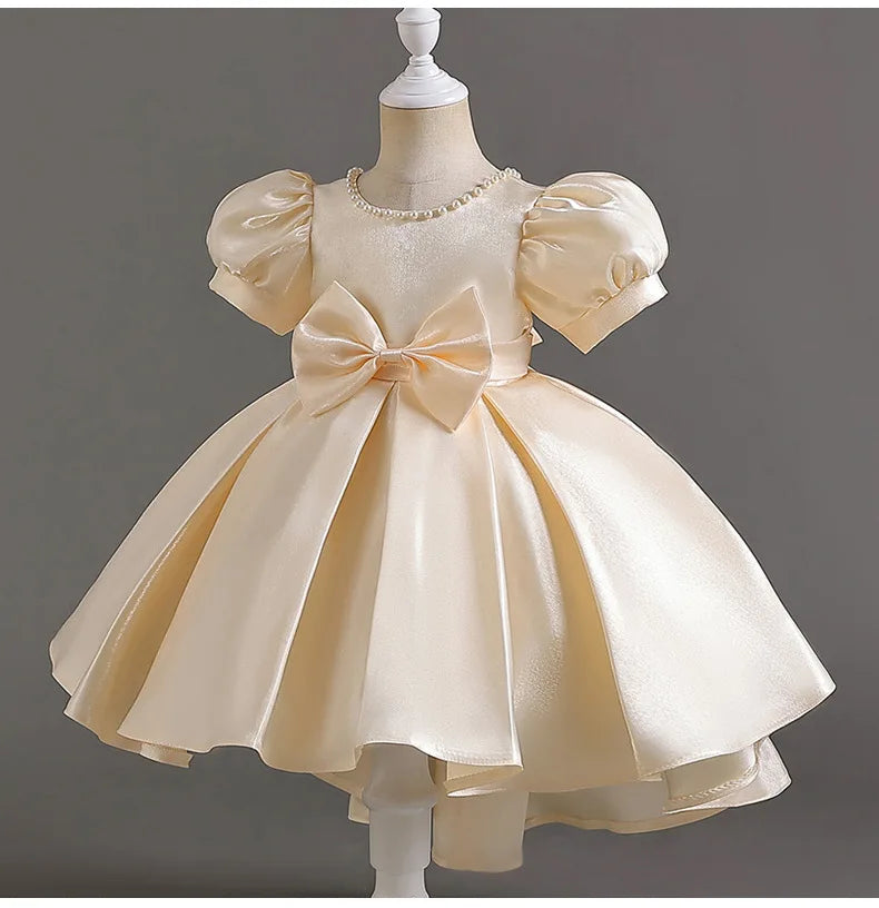Elegant Backless Flower Girl Dress - Girls' Satin Gown for Pageant, Hosting & Walk Show