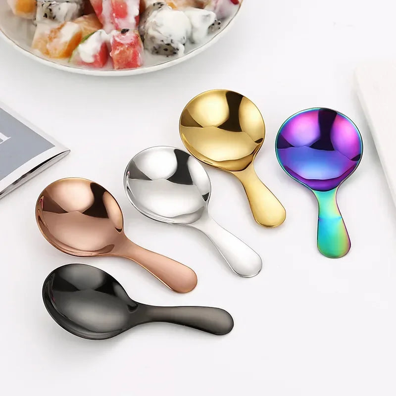 304 Stainless Steel Cute Spoon Adorable Short Handle Creative Utensil for Dessert Milk Powder Easy Clean Durable Safe