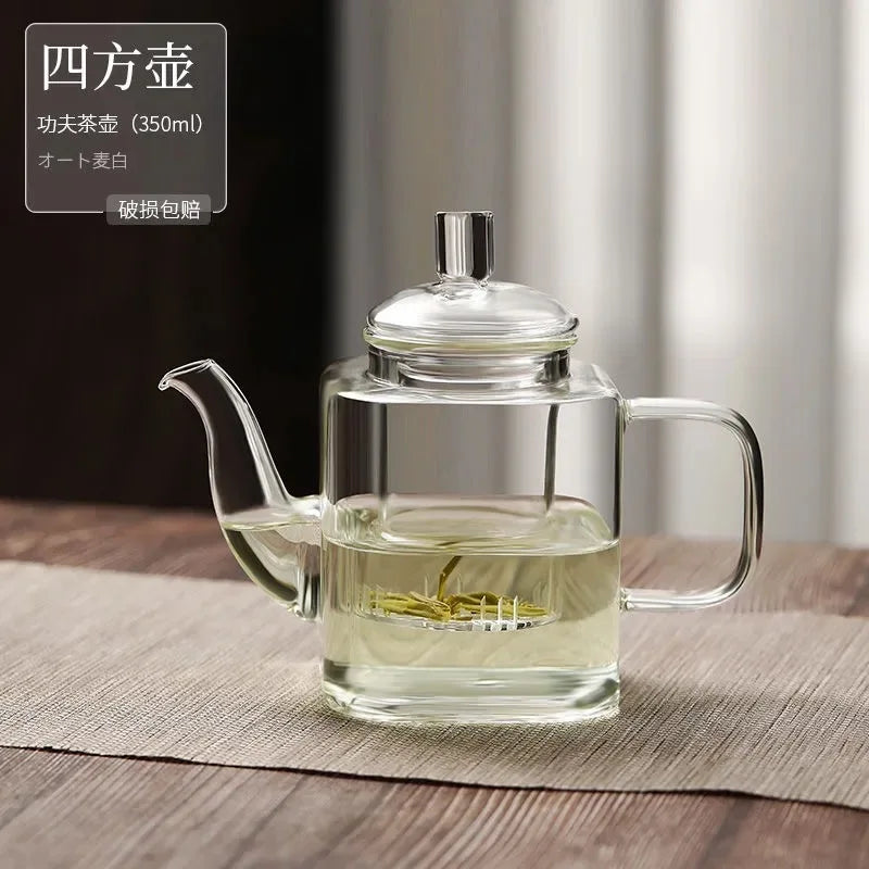 Japanese Square Glass Tea Pot with Infuser Thickened Borosilicate Kung Fu Tea Set 300ml