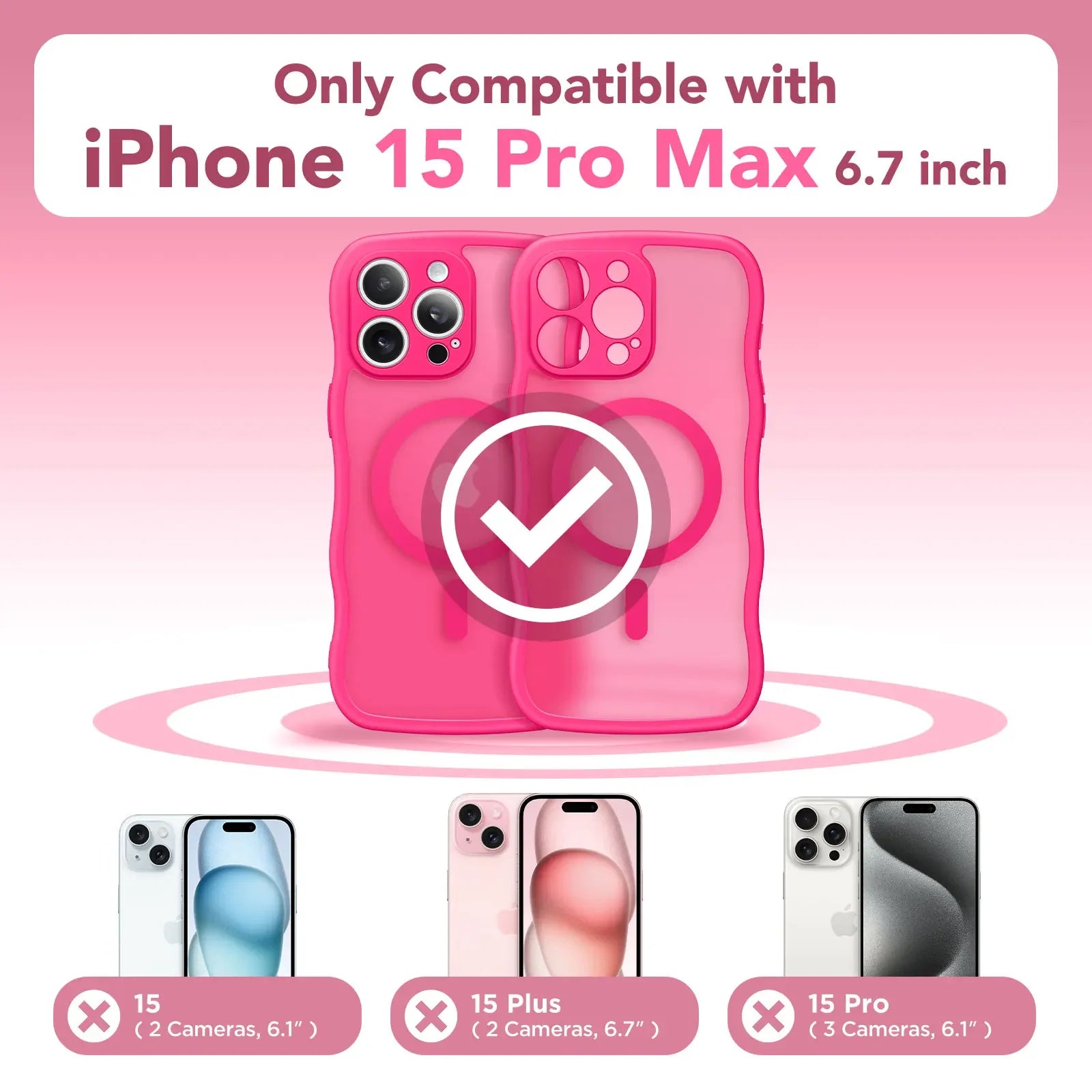 For iPhone 15 Pro Max Case Curly Wave Frame Shape Design Camera Protection Drop Shockproof Compatible with MagSafe Phone Case