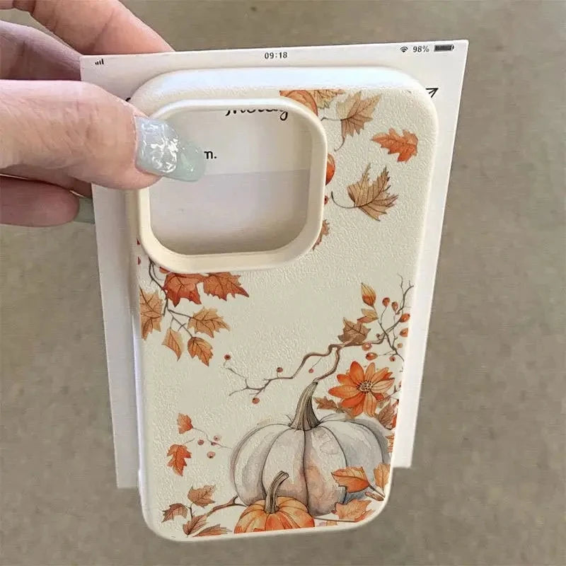 Pumpkin Autumn Leaves And Fall Atmosphere Pattern Phone Case For iPhone 17 16 15 14 Pro Max Air 16 Plus Cover