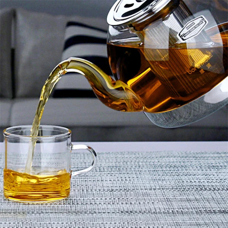 Heat Resistant Glass Teapot with Stainless Steel Filter Large Capacity Induction Kettle 1.2L