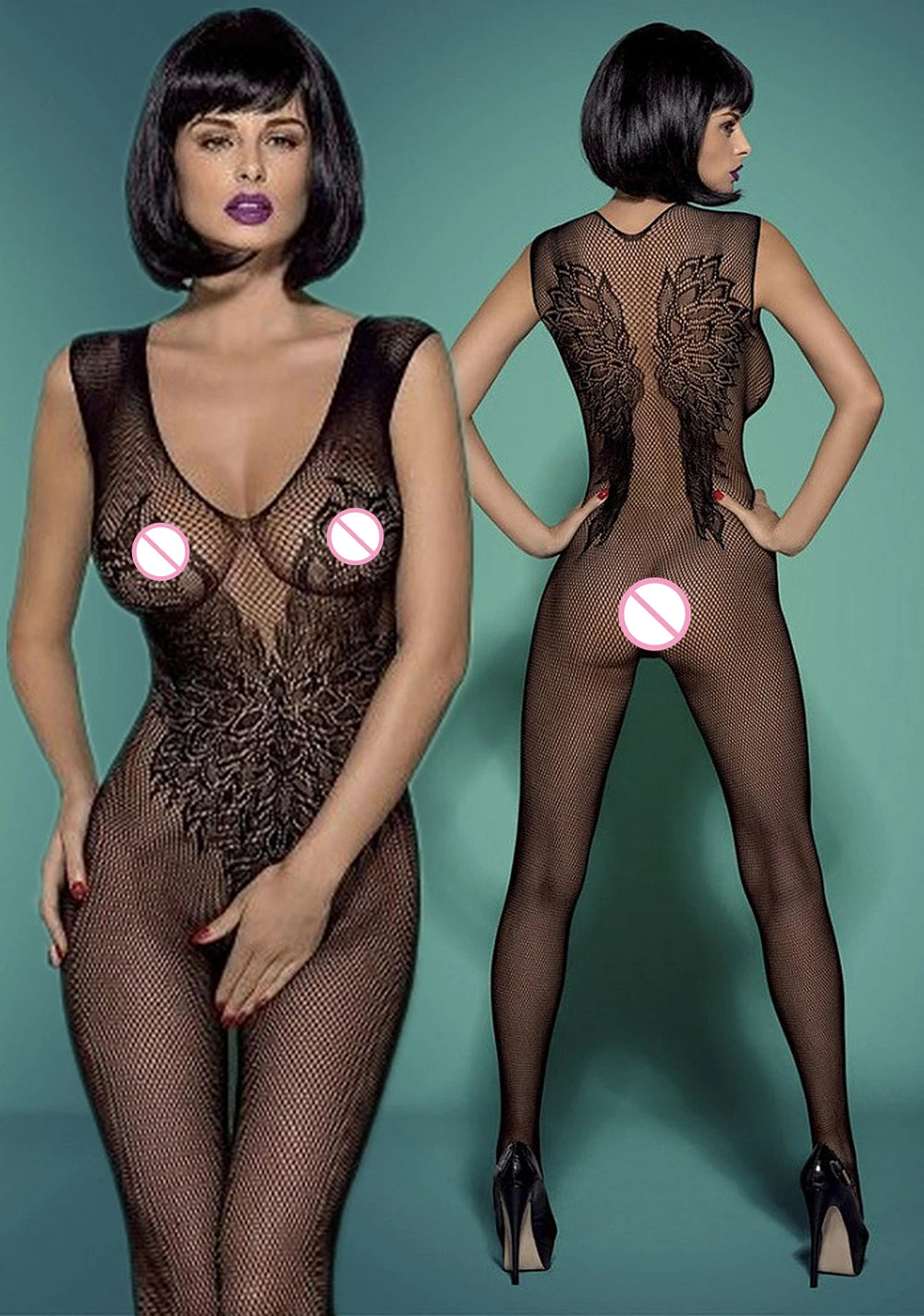 Black Fishnet Bodystocking –Open-Crotch Lingerie