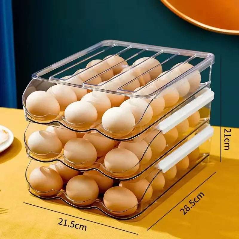 Automatic Rolling Egg Box Multi-Layer Rack Holder – Refrigerator Egg Storage Basket Kitchen Organizer