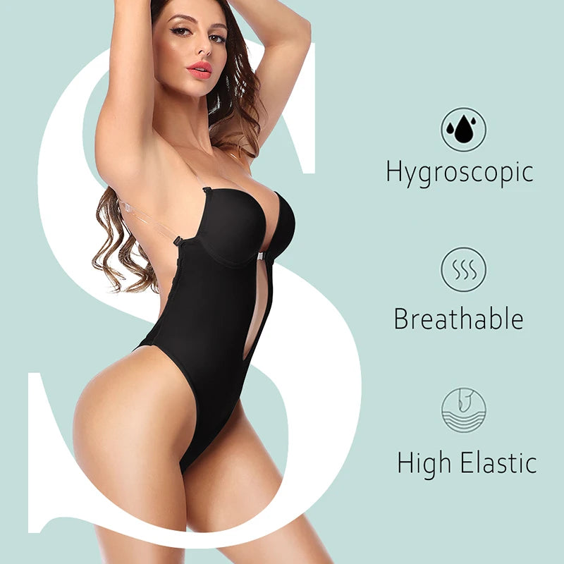 Deep V Neck Backless Body Shaper Bra Bodysuit Thong Shapewear Women Nude Black Invisible Tummy Control Underwear Wedding