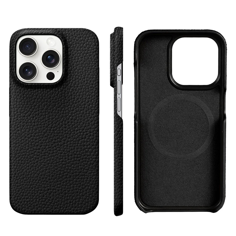 for Magsafe Case for iPhone 15 16 Pro Max Promax 16Pro Natural Cowhide Lychee Leather  Protector Luxury Phone Back Cover