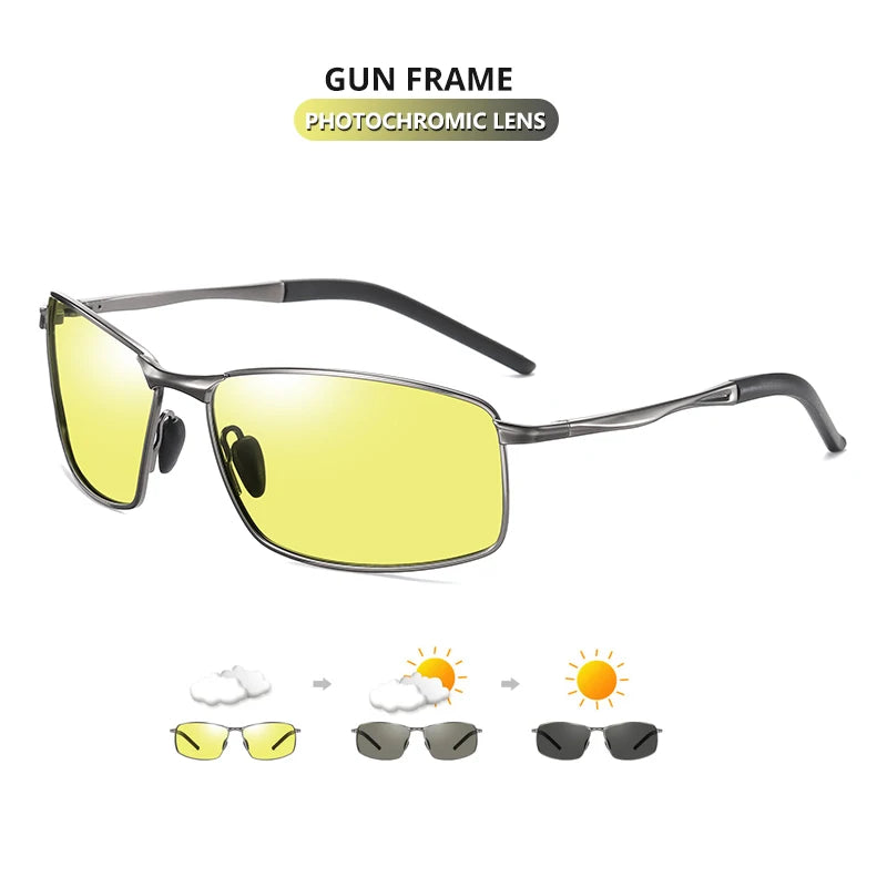 Aluminum Square Polarized Photochromic UV400 Day Night Driving Sunglasses for Men Women