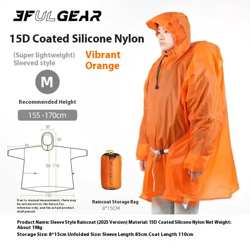 Ultralight Waterproof Nylon Rain Poncho for Hiking Cycling and Camping